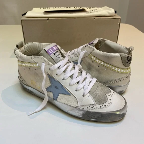 Golden Goose Mid Star Sneaker White Leather/Ice/Blue/Yellow/Metallic sz 38 NIB - Picture 13 of 14